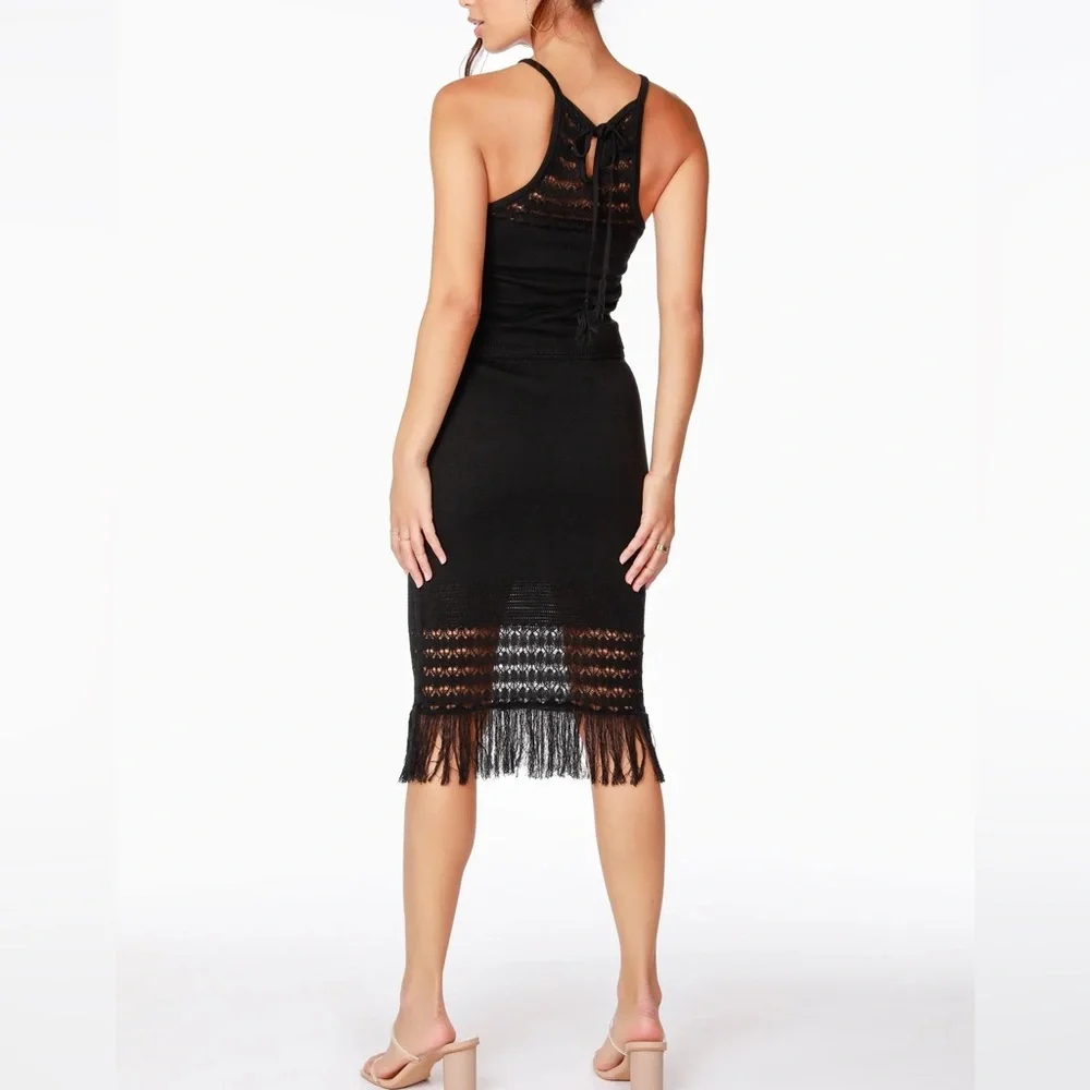 Bobi Black Crochet Two Piece top & midi skirt Set Size M